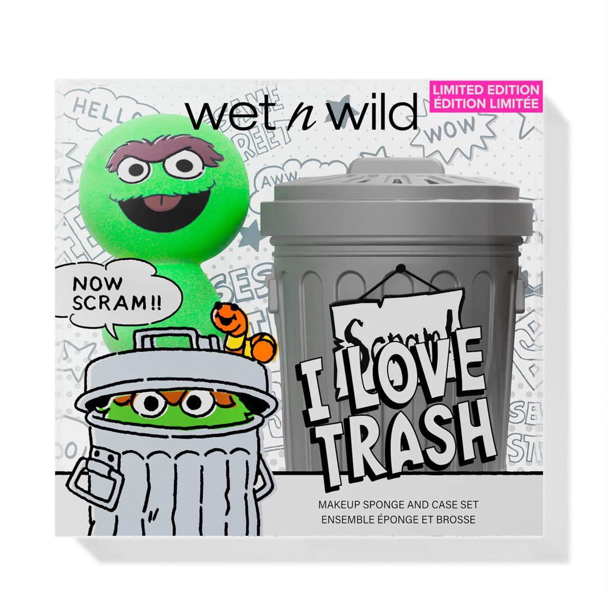 ESPONJA DE MAQUILLAJE Y ESTUCHE I LOVE TRASH - WET N WILD X SESAME STREET